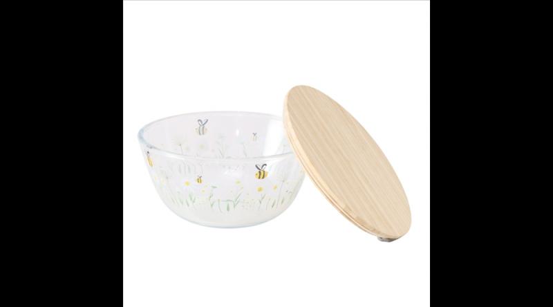 B.G.2055982 Üvegtál fatetővel, 23x11,5cm, Honey