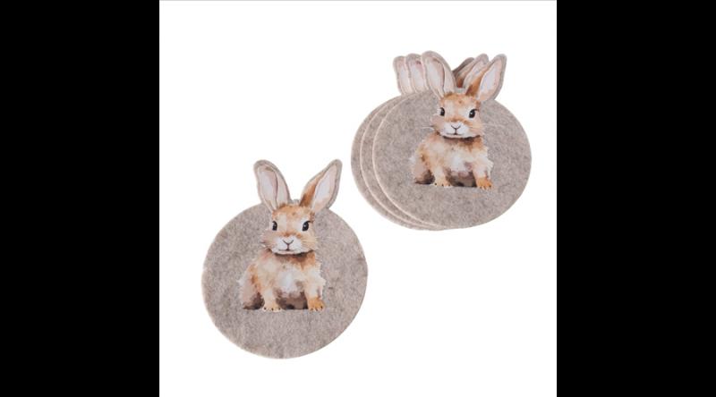 B.G.2056089 Nyuszis poháralátát 10x13cm, 4 db-os, polyester, Hansi