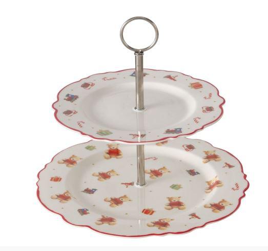B.G.2059218 Porcelán süteménykínáló 2 em., 23,5x27cm, piros pulcsis macival, Bailey