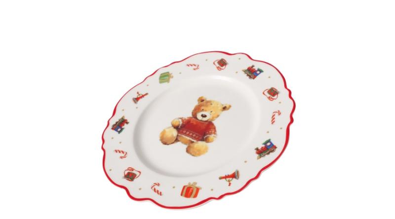 B.G.2059220 Porcelán desszerttányér 20,5cm, piros pulcsis macival, Bailey