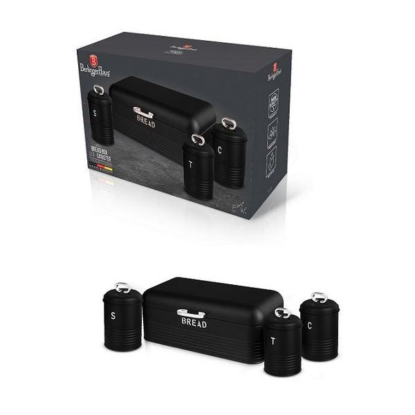 BLACK SILVER kenyérdoboz 42,5x23x16cm+ 3db tároló, BH-6754