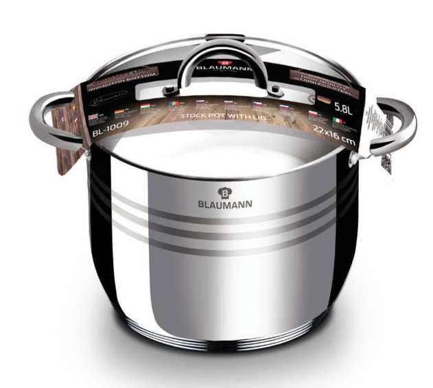 Blaumann Gourmet Line rozsdamentes fazék+üvegfedő, 22cmx15,5cm, 5,8 liter, indukciós, BL-1009