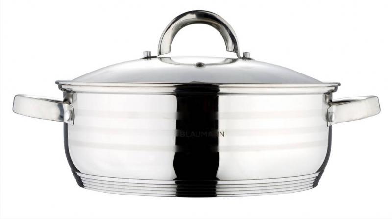 Blaumann Gourmet Line rozsdamentes lábos+üvegfedő, 26x10 cm, 5 liter, indukciós, BL-1004