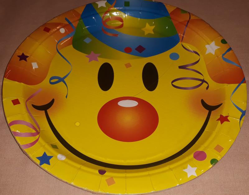 Bohócos papírtányér, 23 cm, 6 db