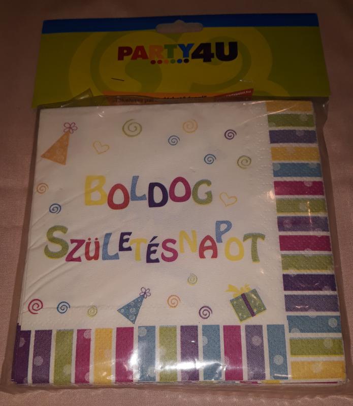 Boldog születésnapot feliratos szalvéta, 33X33 cm, 3 rétegű, 16 db