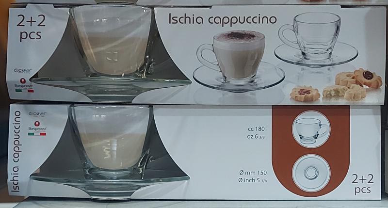 Borgonovo Ischia cappuccino szett, 2x18cl csésze, 2x15cm alátét, üveg