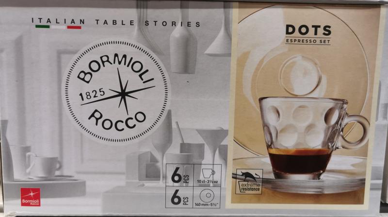 Bormioli Rocco Dots 6 személyes mokkás készlet (6 db csésze+ 6 db alj), 10 cl