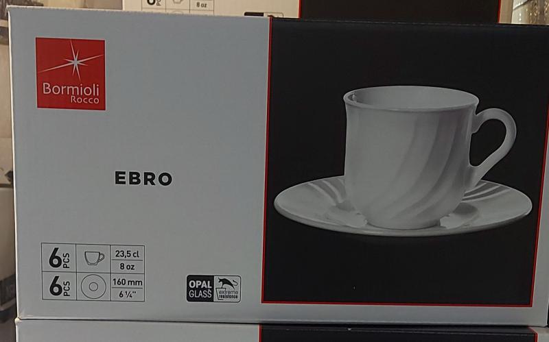 Bormioli Rocco EBRO teás készlet, csésze+alj, 23,5 cl, 6 db, 202010
