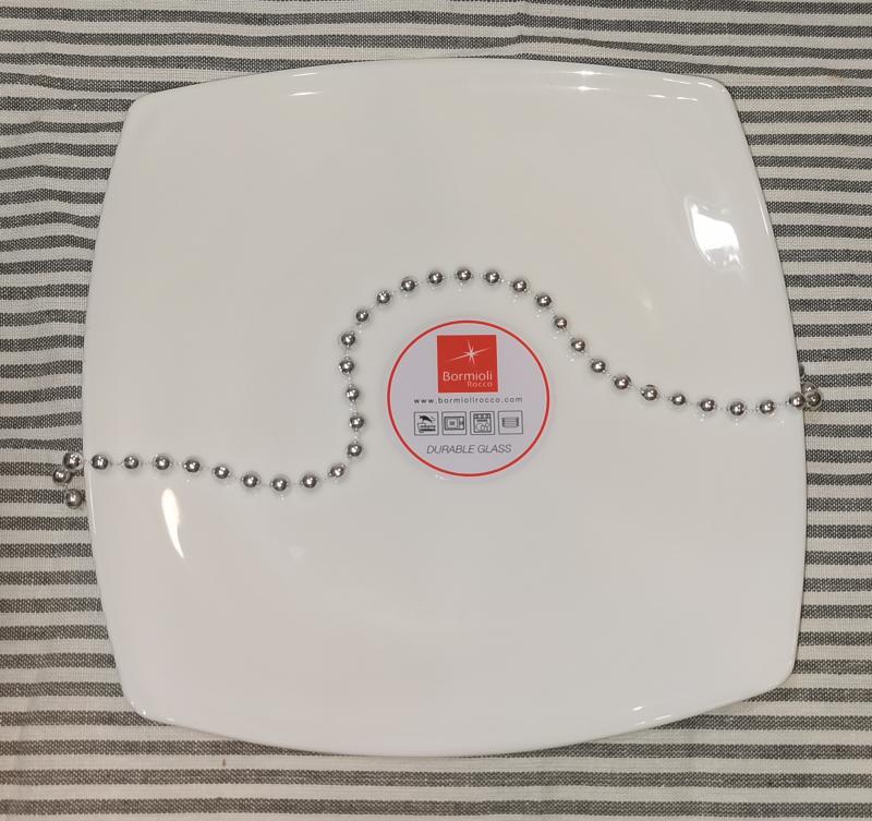 Bormioli Rocco Eclissi Bianco fehér üveg lapos tányér, szögletes, 26,6x26,6 cm