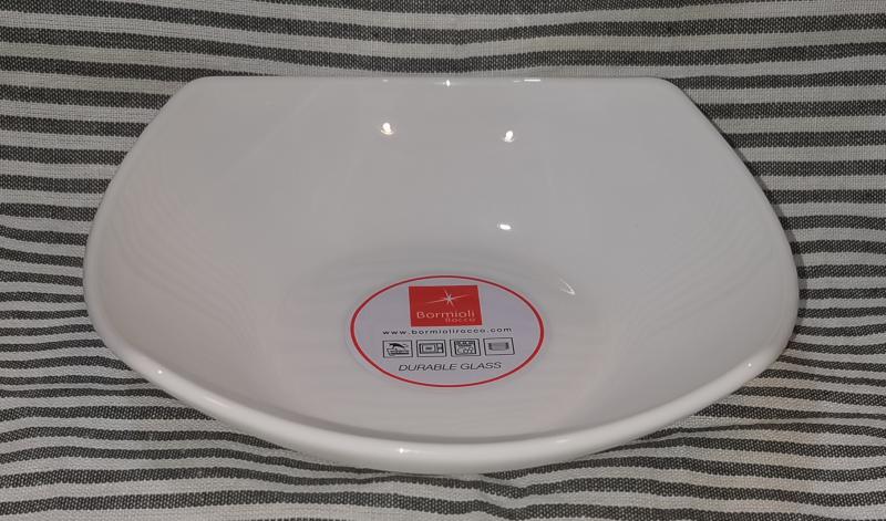 Bormioli Rocco Eclissi Bianco, fehér üveg mélytányér, szögletes, 208x208 mm, 87 cl
