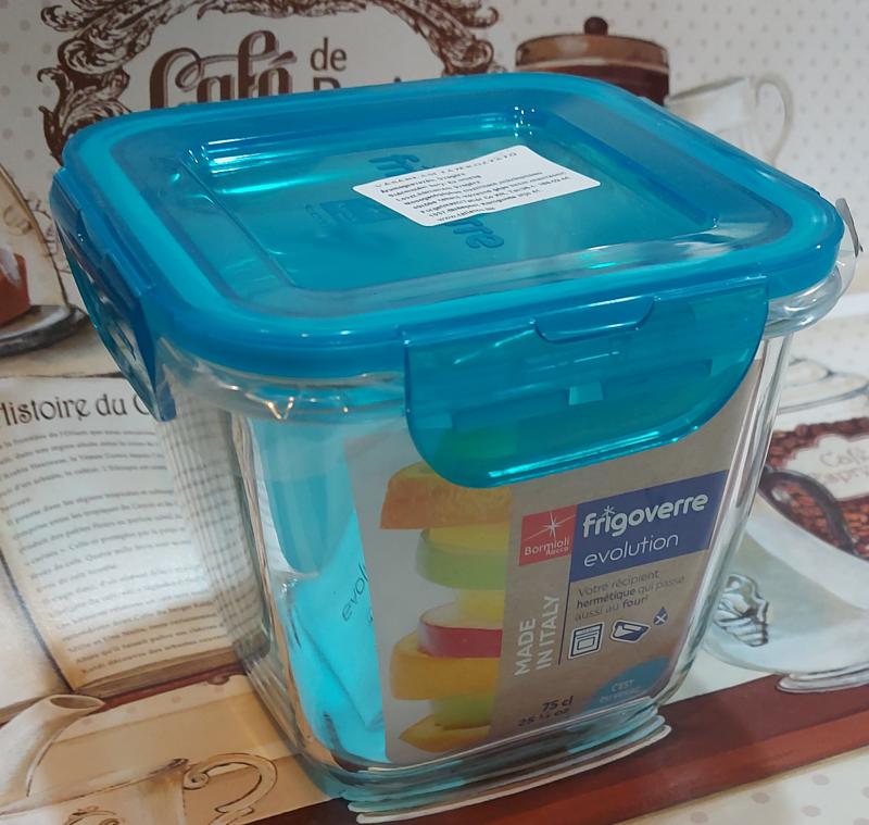 Bormioli Rocco Evolution szögl. tárolóedény, türkíz, 12X12X11 cm,  75cl, 119892