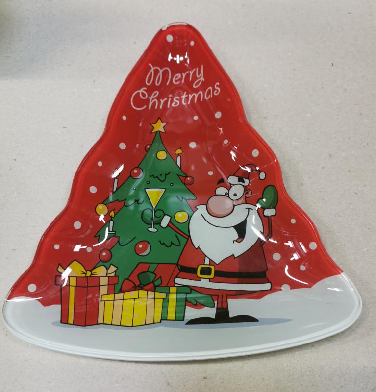 Cerve fenyőfás-télapós üveg kínálótál, 21X18 cm, 165054