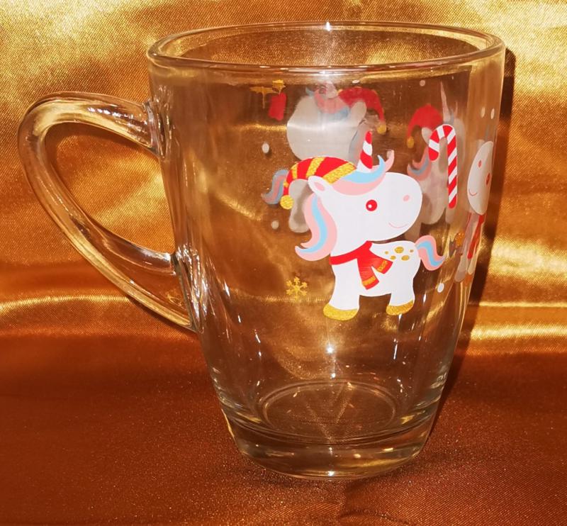 Cerve karácsonyi üveg bögre, unikornis-egyszarvú mintás, Xmas unicorn, 31 cl, 165312