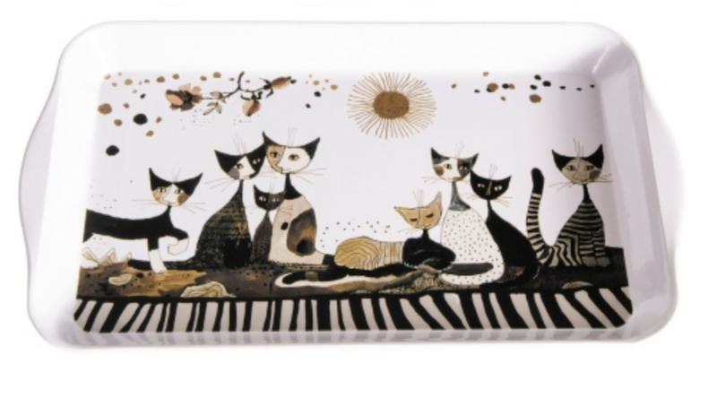 Cicás Fémtálca FRIDOLIN 19492, 32x2x19cm,Rosina Wachtmeister:Cats Sepia, cicás tálca