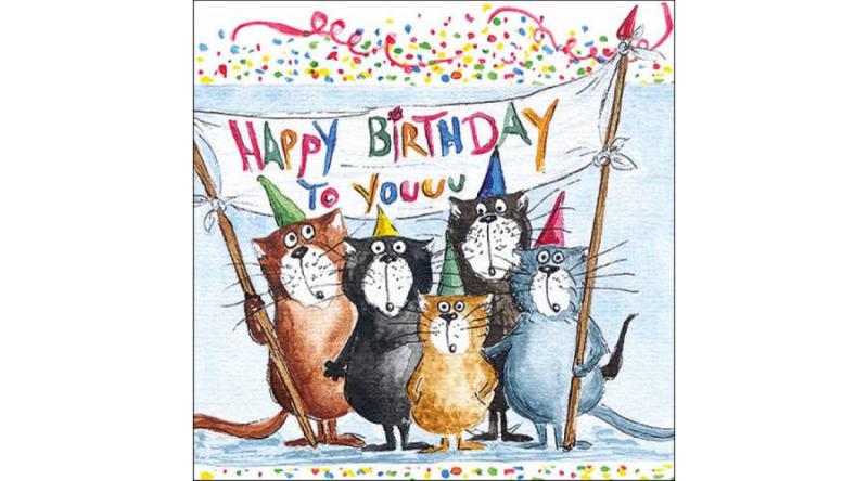 Cicás szalvéta, AMB.13317135 Cats Birthday papírszalvéta 33x33cm, 20db-os, szülinapi macskák