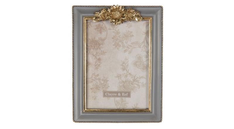 CLEEF.2F0714 Képkeret műanyag, 17x22/13x18cm, szürke-arany színű, virágos