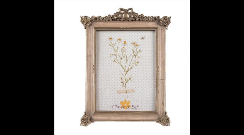 CLEEF.2F1111 Barna-arany színű sarokdíszes, masnis  képkeret, 15x22/10x15cm, műanyag