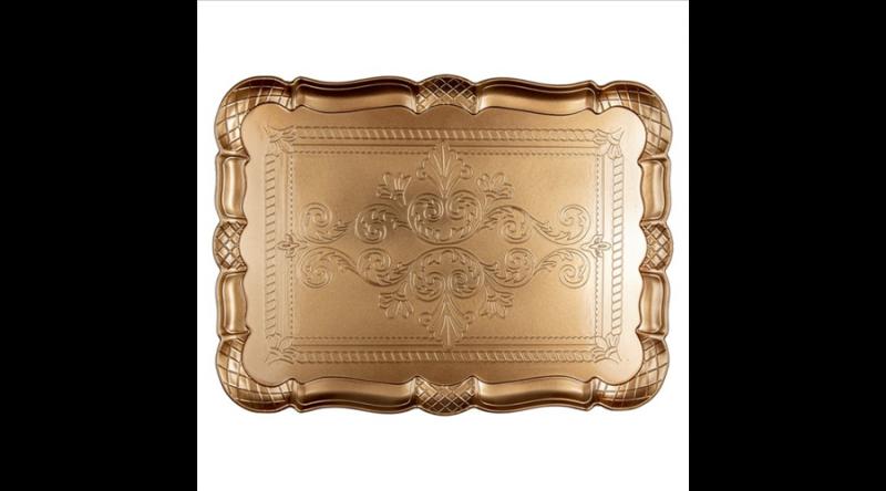 CLEEF.65759 Műanyag tálca arany színű antik dekoros, 40x30x2cm