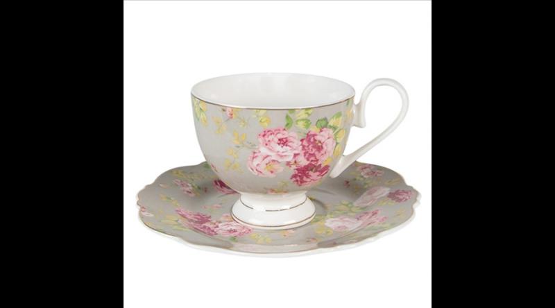 CLEEF.6CE1294 Porceláncsésze+alj 200ml, rózsaszín rózsás