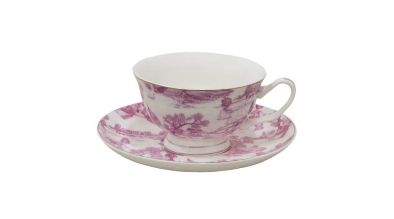 CLEEF.6CEKS0001P Porceláncsésze+alj, 250ml, keleti tájas, pink