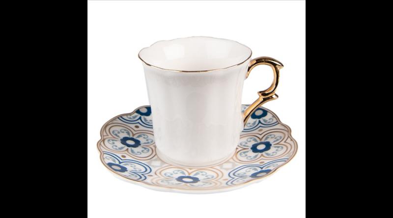 CLEEF.6CEKS0005 Porcelán kávéscsésze+alj 95ml, fehér-kék-arany