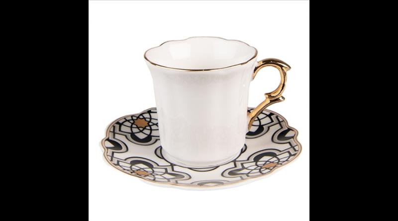 CLEEF.6CEKS0007 Porcelán kávéscsésze+alj 95ml, fekete-fehér-arany