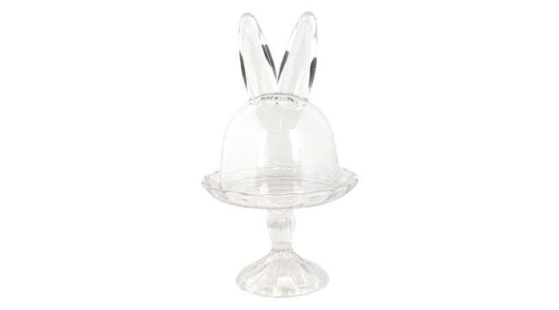 CLEEF.6GL3377 Üveg bonbonier nyuszifüles búrával 14x23cm