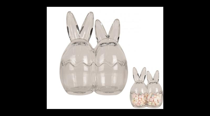 CLEEF.6GL4388 Üveg bonbonier, dupla nyuszi, 14x8x17cm