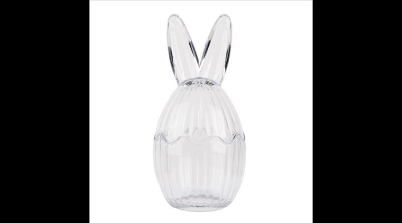 CLEEF.6GL4913 Nyuszifejes bonbonier, 10x21cm, bordás üveg