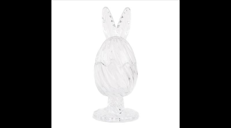 CLEEF.6GL4926 Nyuszifüles talpas bonbonier, 9x22cm, csíkos üveg