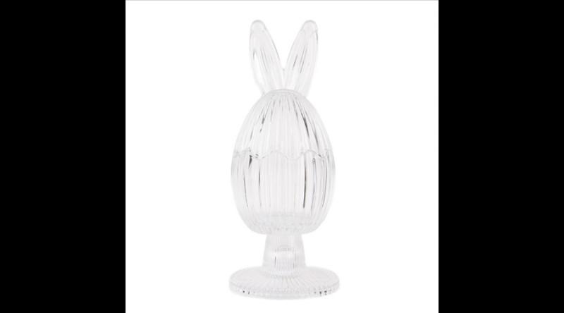 CLEEF.6GL4927 Nyuszifüles talpas bonbonier, 9x22cm, bordás üveg