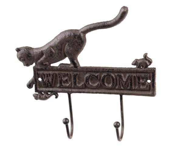 CLEEF.6Y5318 Öntöttvas Welcome fogas macskával, 22x5x20cm