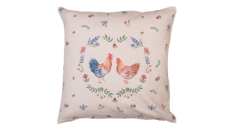 CLEEF.CAR21 Párnahuzat 40x40cm, pamut, Chicken and Rooster