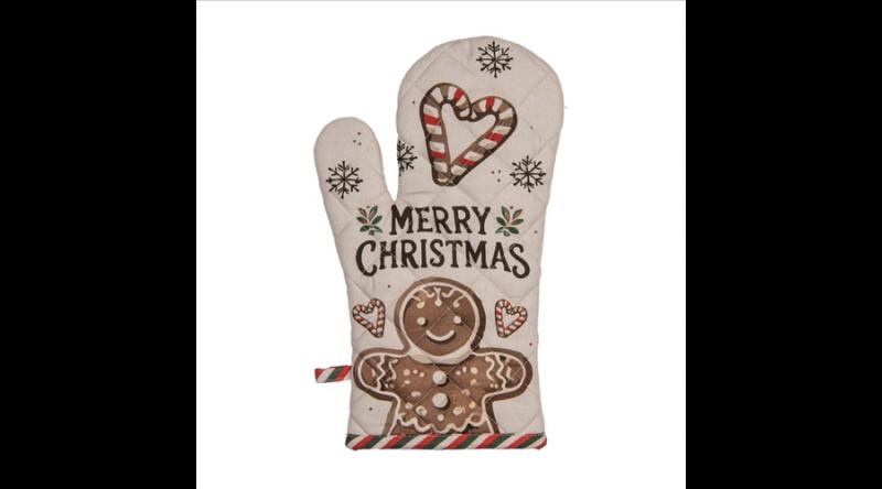 CLEEF.CGM44 Edényfogó kesztyű 18x30cm,100% pamut, Classic Gingerbread Magic