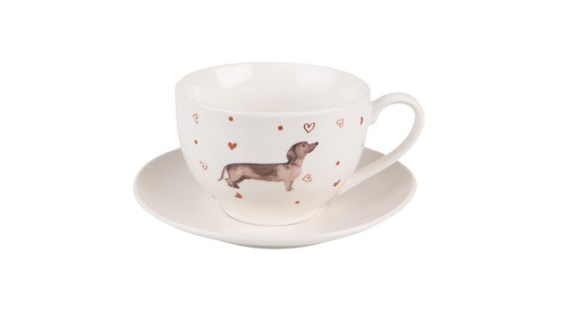 CLEEF.DHLKS Porceláncsésze+alj 200ml, 12x9x6cm/14x2cm,Dachshund Love