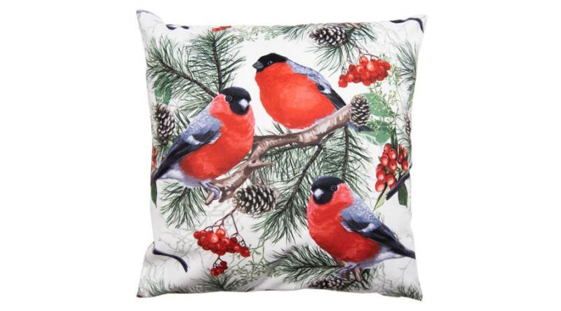 CLEEF.KT021.312 Textil párnahuzat 45x45cm,100% polyester,madarak fenyőágon