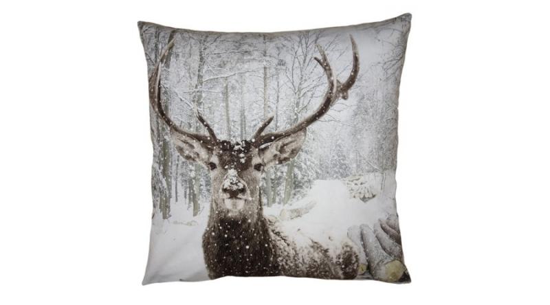 CLEEF.KT021.333 Textil párnahuzat 45x45cm, polyester, szarvas havas tájon