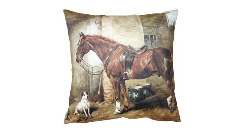 CLEEF.KT021.339 Textil párnahuzat 45x45cm, polyester, ló kutyával