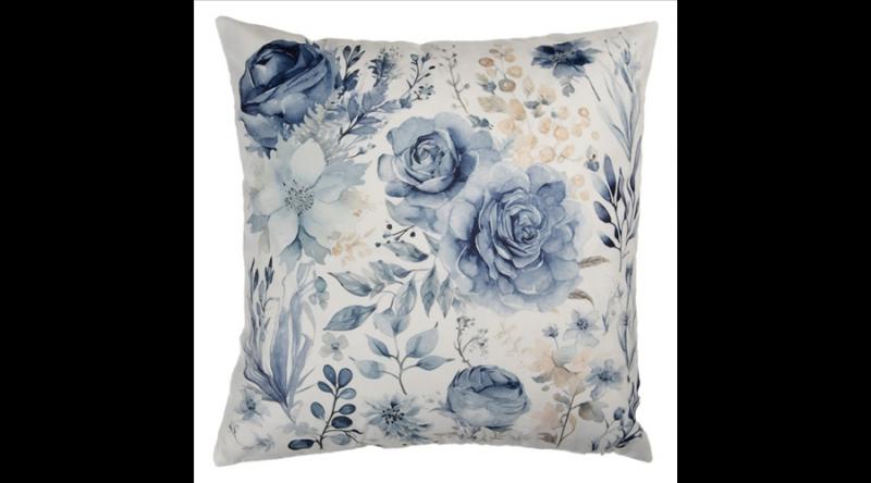 CLEEF.KT021.400 Textil párnahuzat 45x45cm, 100% polyester, kék virágos