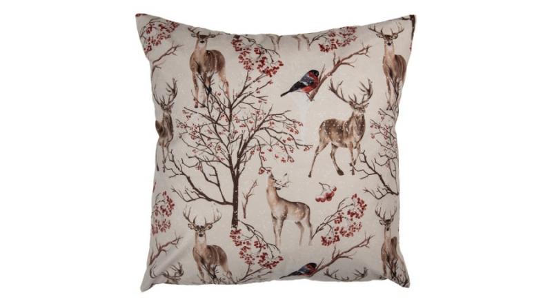 CLEEF.KT021.402 Párnahuzat szarvasokkal és madarakkal, 45x45cm, polyester