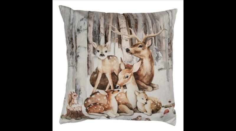 CLEEF.KT021.404 Textil párnahuzat 45x45cm, 100% polyester, őzike család