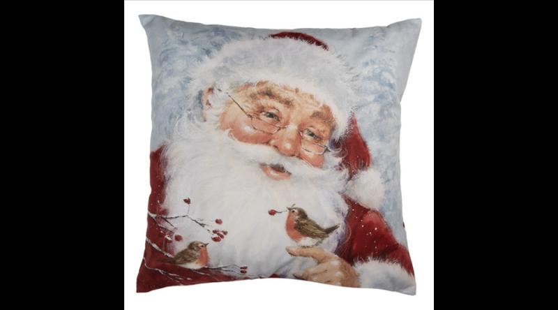 CLEEF.KT021.406 Textil párnahuzat 45x45cm, 100% polyester, mikulás madarakkal