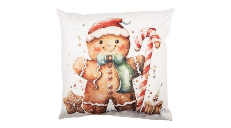 CLEEF.KT021.434 Textil párnahuzat 45x45cm, 100% polyester, mézeskalács baba