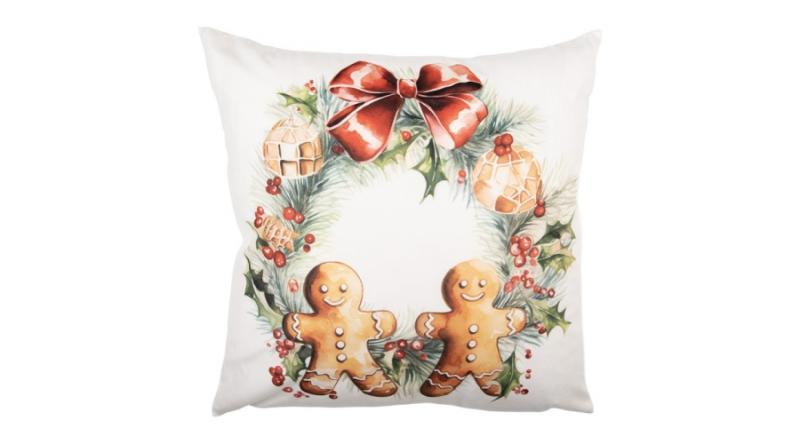 CLEEF.KT021.437 Textil párnahuzat 45x45cm, 100% polyester,  mézeskalács koszorú