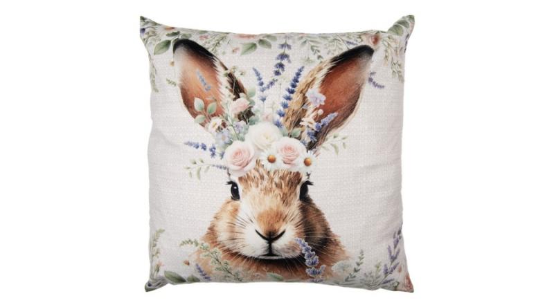 CLEEF.KT021.445 Textil párnahuzat 45x45cm, 100% polyester,  nyuszi virágokkal