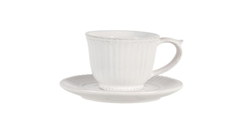 CLEEF.PLKS Kerámiacsésze+alj bordázott fehér,15x8cm/ 0,12L