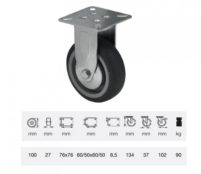 Colson FDPE 1001 1001, Fix kerék, 100 mm, 90 kg teherbírás, talpas felfogatás