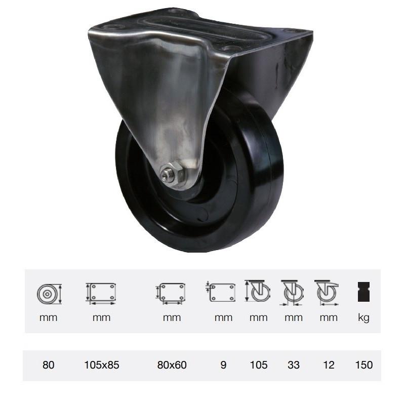 Colson FLFL 0801 1000, Hőálló (+280C-ig) Fix kerék, horganyzott villában, fenolgyantával kevert futófelület, 80 mm, 150 kg, talpas felfogatás