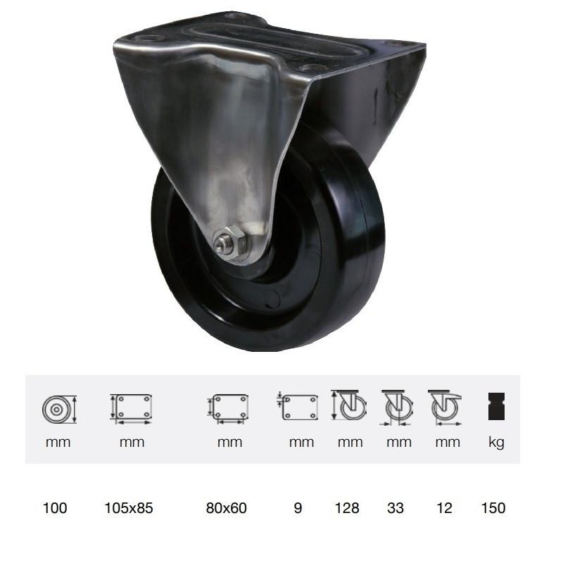 Colson FLFL 1001 1000, Hőálló (+280C-ig) Fix kerék, horganyzott villában, fenolgyantával kevert futófelület, 100 mm, 150 kg, talpas felfogatás