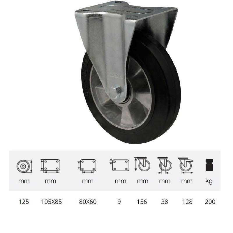 Colson FPAB 1251 6150, FIx kerék, horganyzott villában, fekete tömörgumi futófelülettel, 125 mm, 200 kg, talpas felfogatás